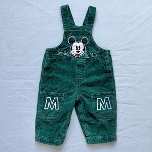 Mickey & Co. Vintage Disney Embroidered Green Cotton Corduroy Overalls 12 Months